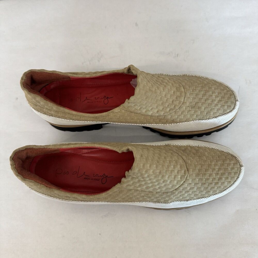 Pas de Rouge Tan & White Stretch‎ Fabric Slip On Flat Shoes Women EU 38.5 US 7.5 - Picture 8 of 16